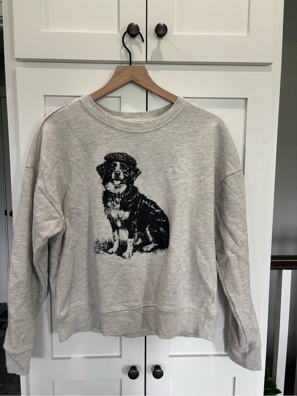 Maeve Gray Crewneck Sweatshirt with Black Dog Illustration